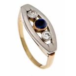 Saphir-Altschliff-Diamant-Ring GG/WG 585/000 mit einem runden Saphir-Cabochon 4,2 mm und