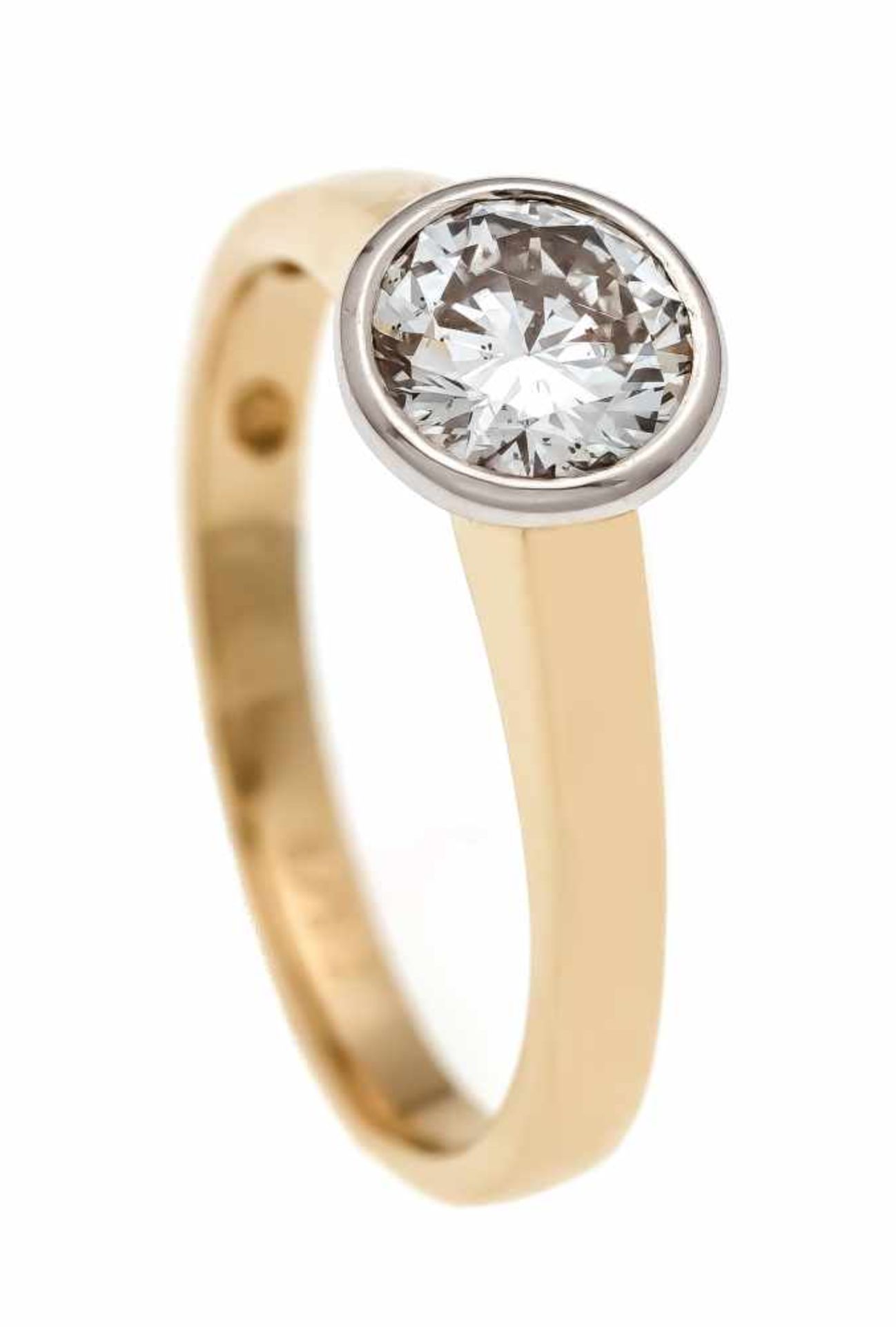 Brillant-Ring GG 585/000 mit einem Brillanten 0,97 ct feines Weiß (G)/SI2 (punziert), RG56, 3,3 g
