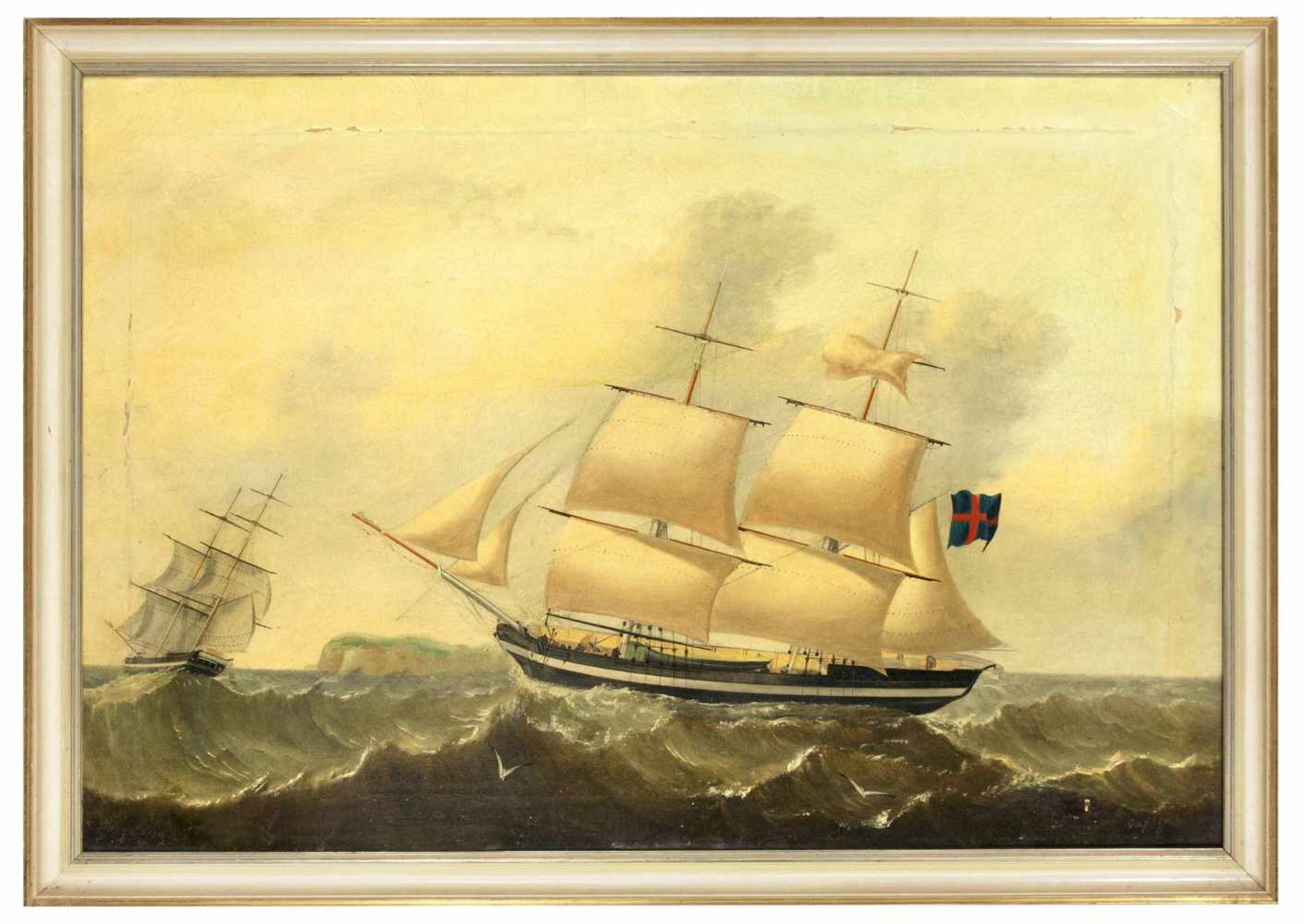 Anonymer Marinemaler des 19. Jh. Kapitänsbild der Brigg 'Jason' unter OldenburgischerFlagge. Um - Bild 2 aus 2
