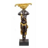 Figur mit Pflanzschale. Frankreich, 19. Jh. Bronze, braun patiniert und teilvergoldet.Große