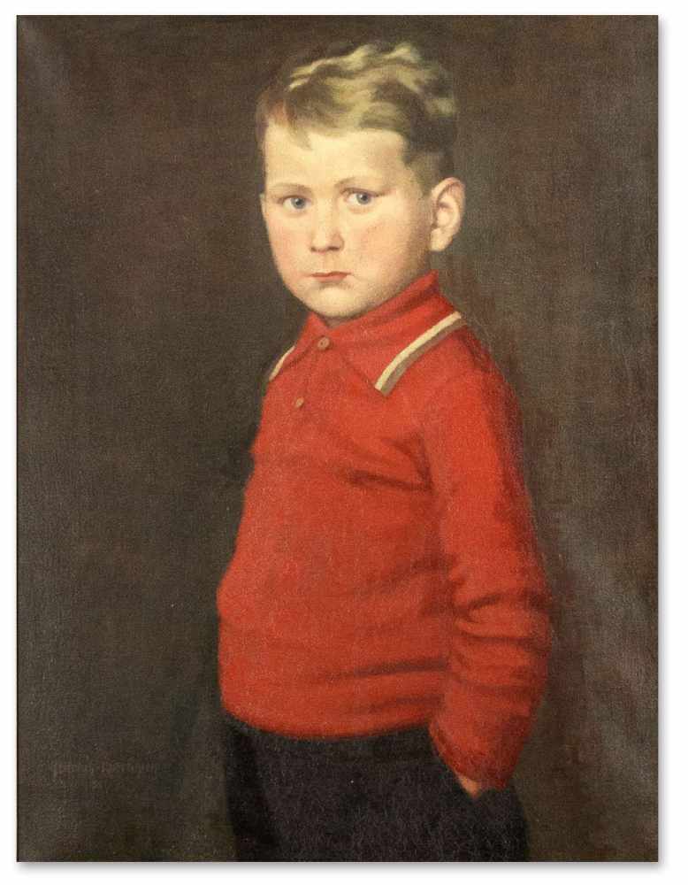 Harms-Rüstringen, Georg. 1894 Rüstringen - 1955 Rastede. Porträt eines Knaben mit rotemPullover.