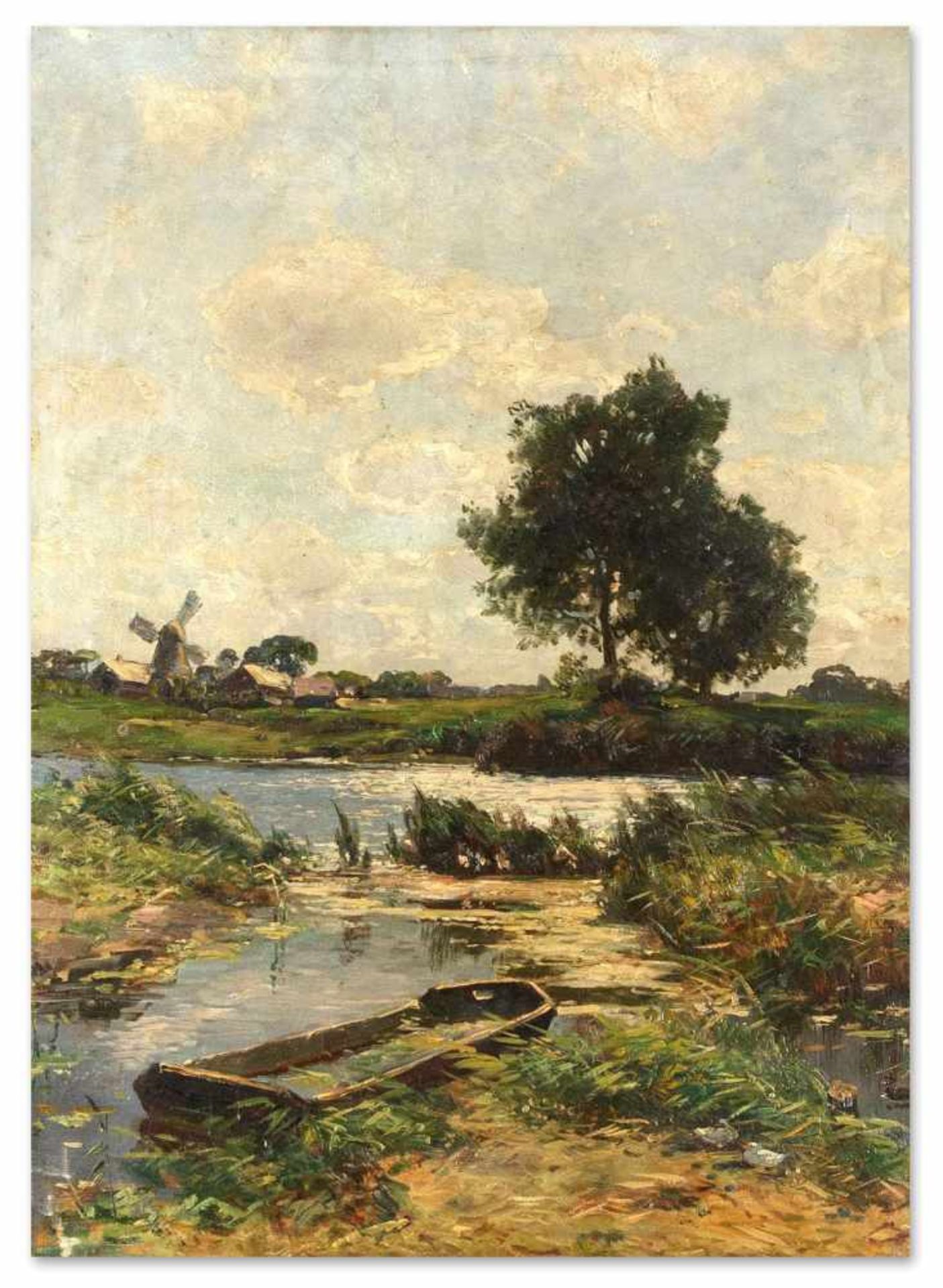 Frey, Wilhelm. 1826 Karlsruhe - 1911 Mannheim. Flusslandschaft. Öl/Lwd., unsign., 66,5 x49,5 cm,