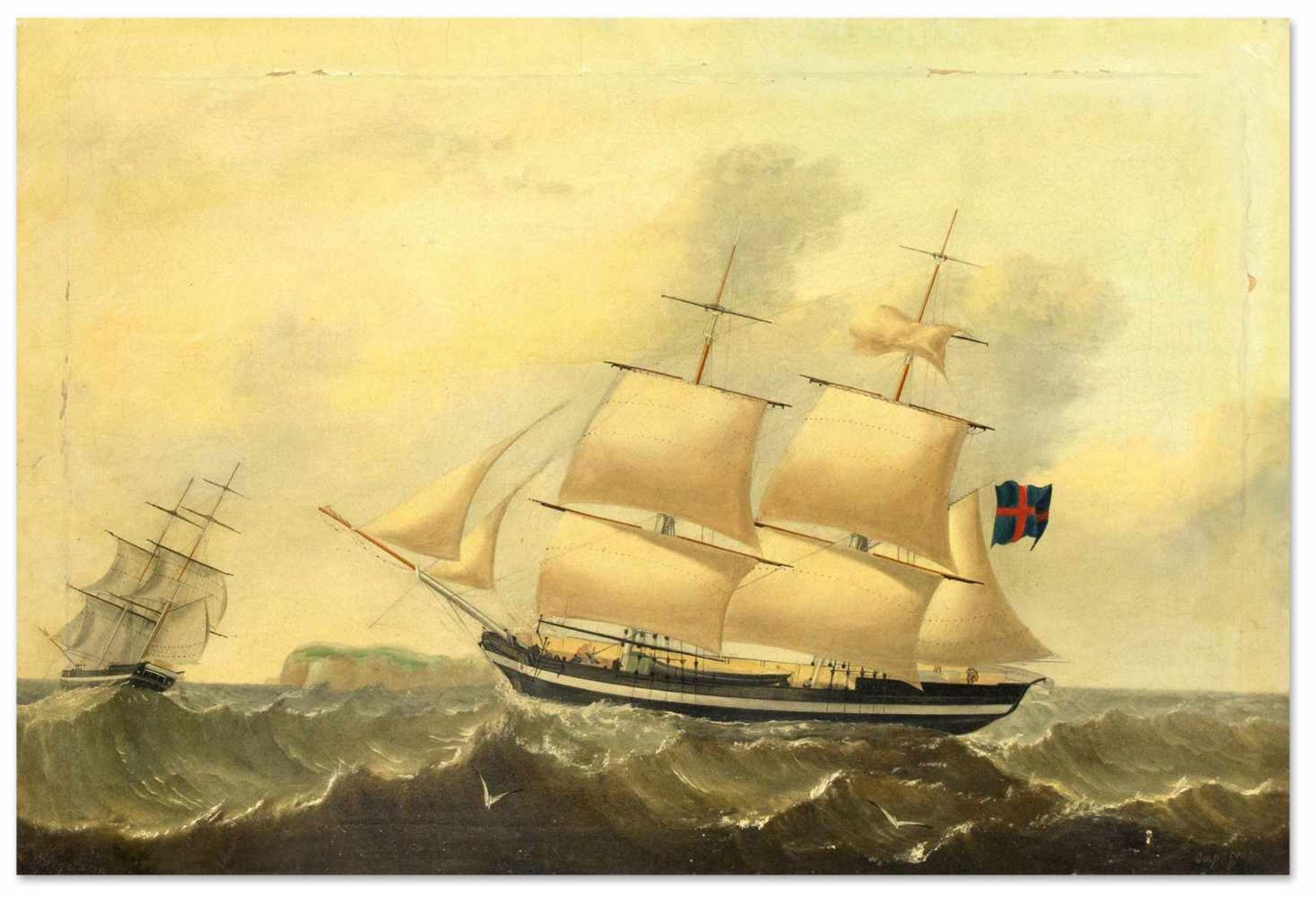 Anonymer Marinemaler des 19. Jh. Kapitänsbild der Brigg 'Jason' unter OldenburgischerFlagge. Um