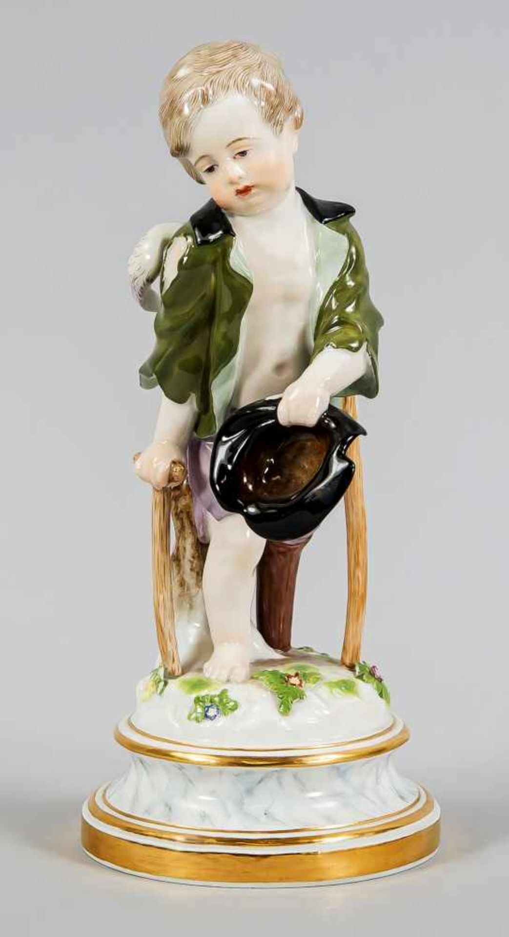 Amor als Bettler. Meissen, 1. Wahl. 20. Jh. Entwurf Heinrich Schwabe, um 1880. Porzellan,polychrom