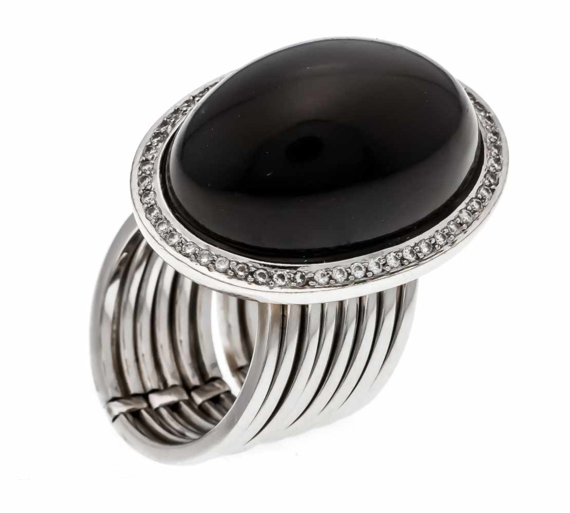 Mondstein-Brillant-Ring/Armband WG 750/000 mit einem ovalen Mondstein-Cabochon 25 x 18 mmund