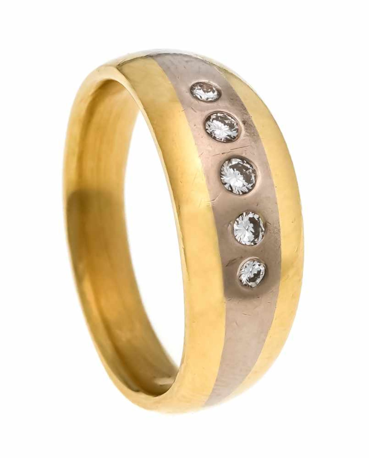 Brillant-Ring GG/WG 750/000 mit 5 Brillanten, zus. 0,18 ct W/VVS, RG 59, 10,2 g
