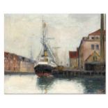 Marinemaler um 1900. Dampfsegler im Hafen. Öl/Lwd., u. re. monogr. SSL, 47 x 58 cm, ger.58 x 69,7