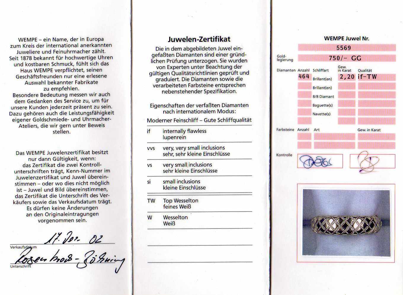 Wempe Brillant-Armreif GG 750/000 mit 464 Brillanten, zus. 2,20 ct TW/Lupenrein,Kastenschließe mit 2 - Image 2 of 2