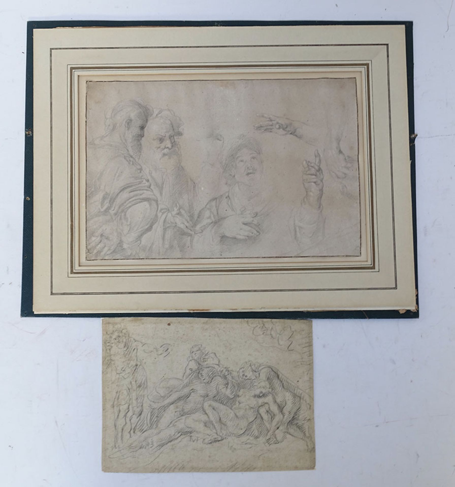 FLEMISH SCHOOL, 18th c. -- (Figure and Hand Studies, style of Rubens). Drawing in pencil. 195 x