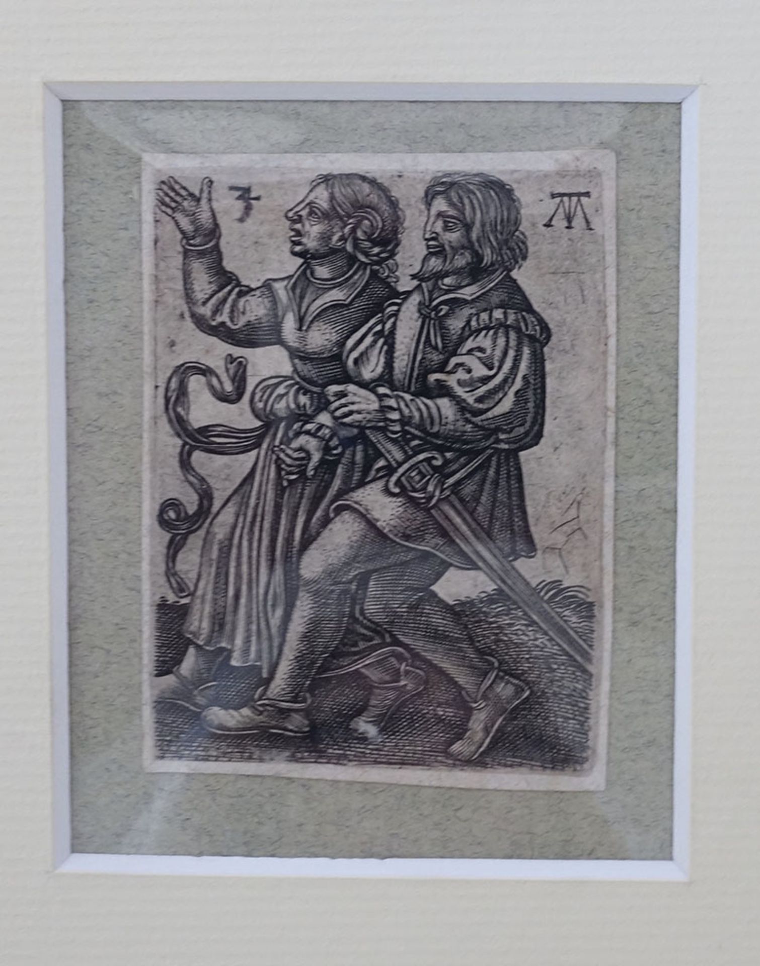 TREU, Martin (active c. 1540-1543). (Dancing peasant couple in profile to the left). c. 1540?. Engr.