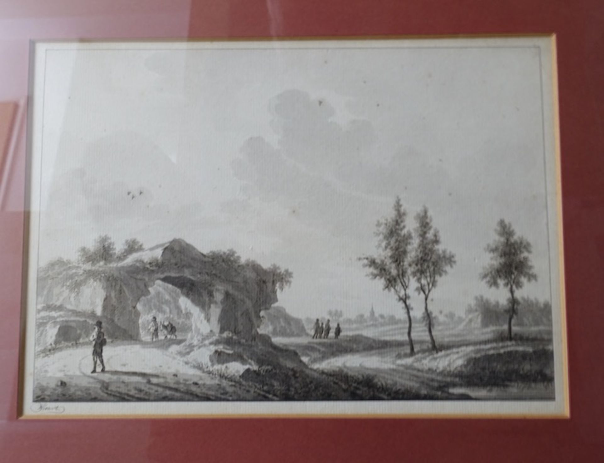 WICART, Nicolaas (1748-1815). (Rural scene w. people walking on a country road under arched rock