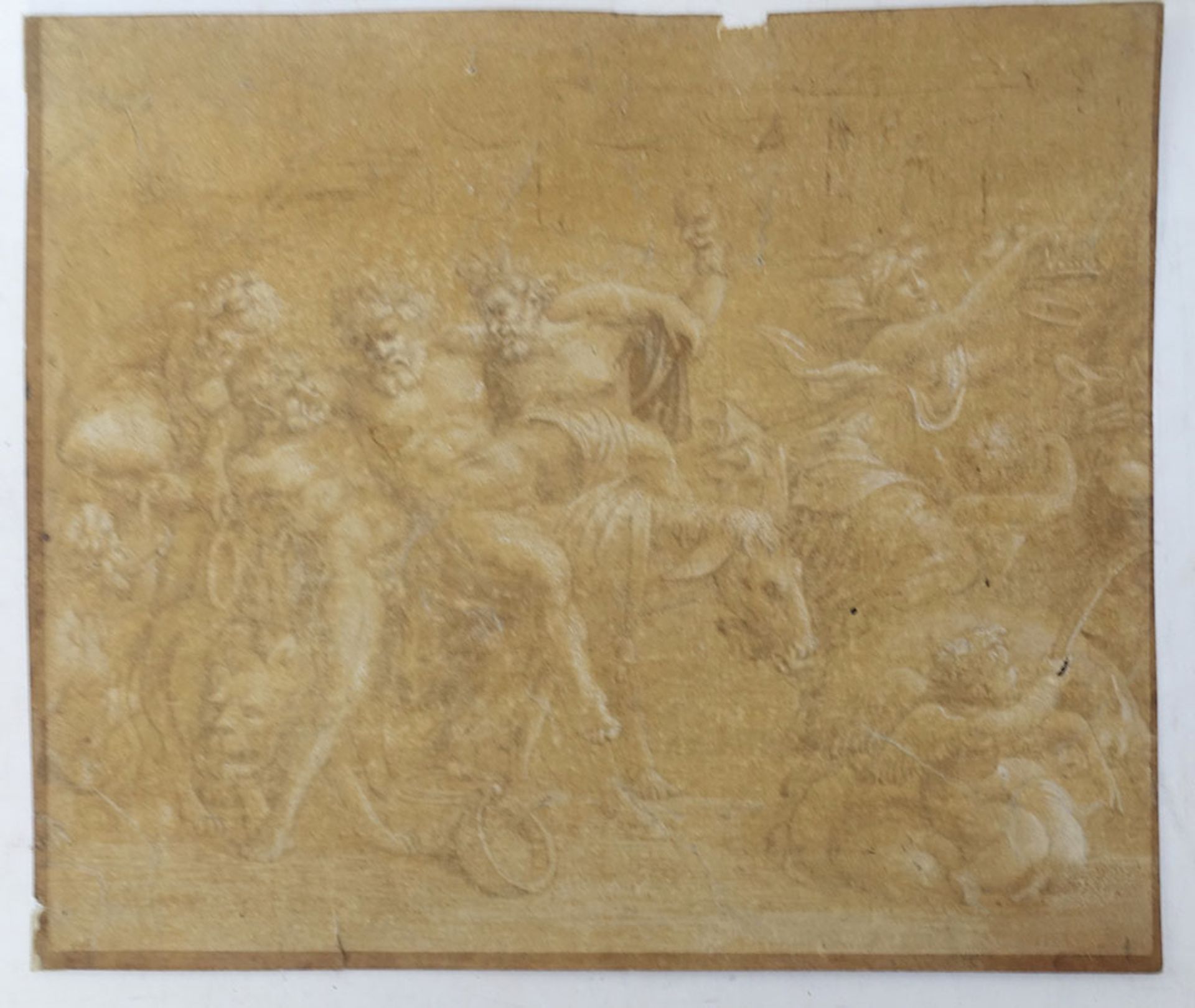 ITALIAN SCHOOL -- (Triumph of Bacchus, after Raphael?). 17th c.? Drawing in ink and white chalk on