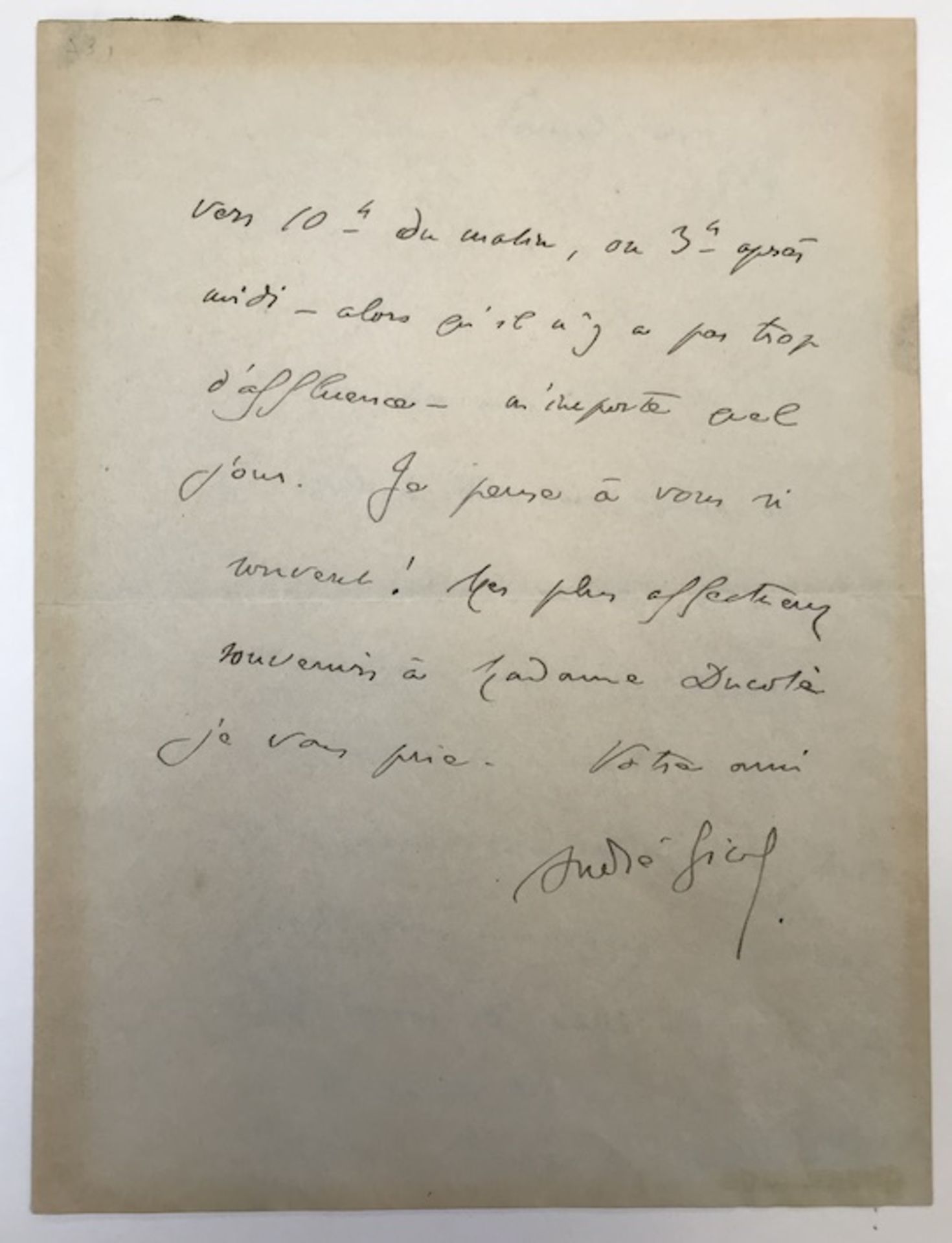 GIDE, André (1869-1951). Autograph and signed letter in French to Édouard Ducoté. N.d. (1914?). 17