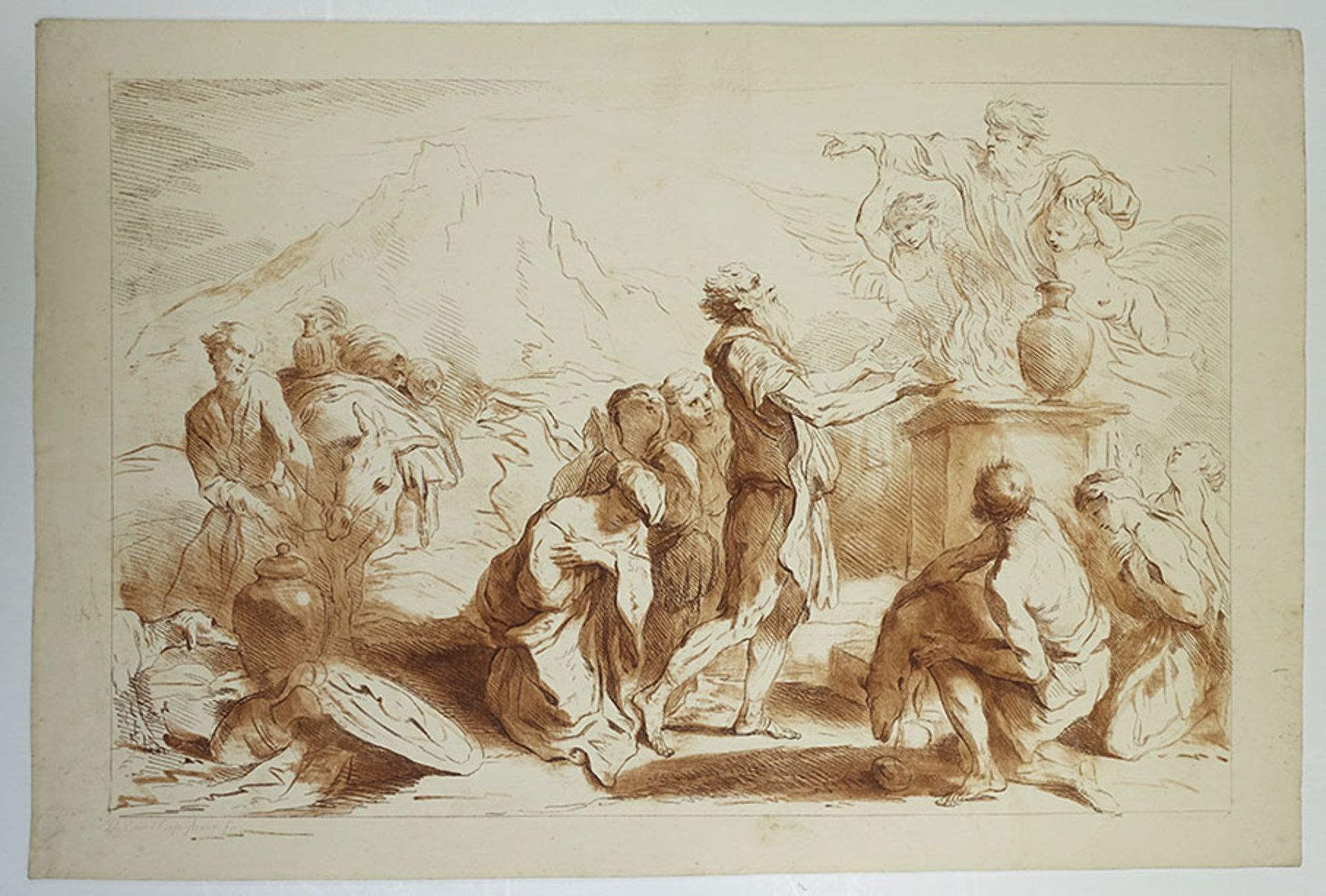 BARTOLOZZI, Francesco (1728-1815). ("Noah's Sacrifice"). Etching on laid paper w. added plate tone