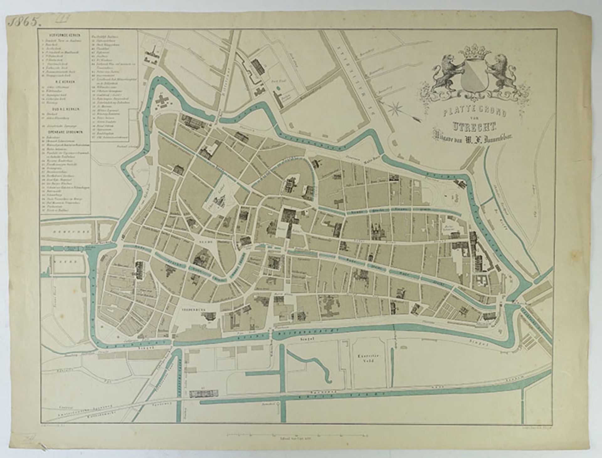 UTRECHT -- "PLATTEGROND VAN UTRECHT. Uitgave v. W.F. Dannenfelser". (1865?/1868?). Tinted lithogr.