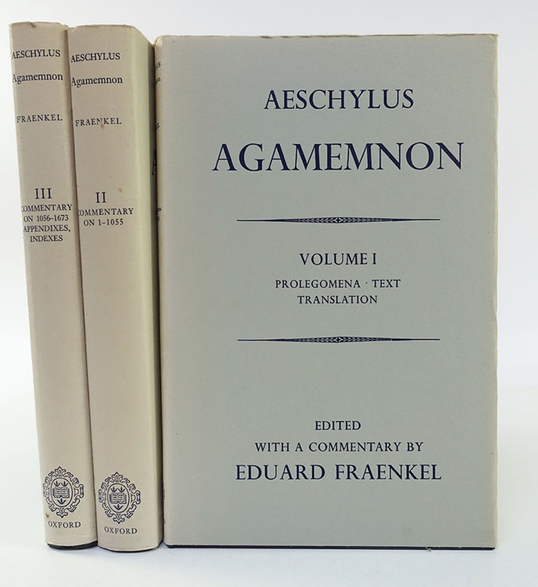 AESCHYLUS. Agamemnon. Ed. w. comm. by E. Fraenkel. Oxford, (1982). 3 vols. W. 2 plates. Lge-8°.