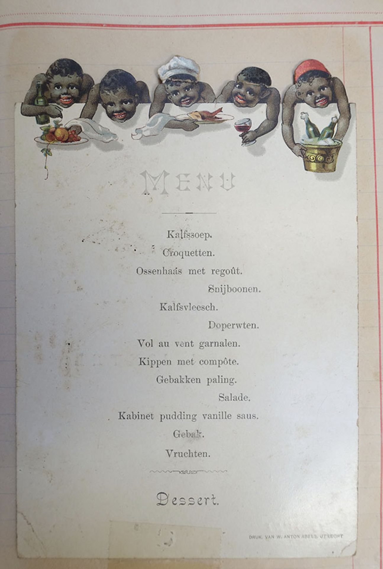 MENU CARDS -- COLLECTION OF ± 125 MENU CARDS from the period 1884-1901 'composed' by Lambertus