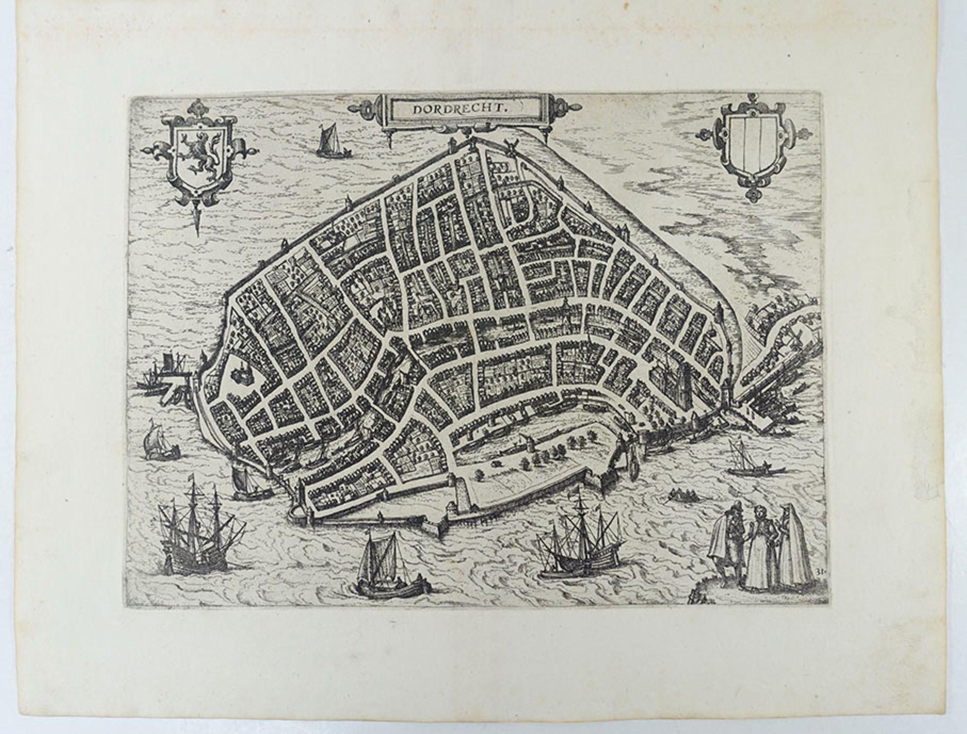 DORDRECHT -- "DORDRACUM vulgo Dortt". (Braun & Hogenberg, 1575). Engr. view of the city w. 2 - Bild 2 aus 2