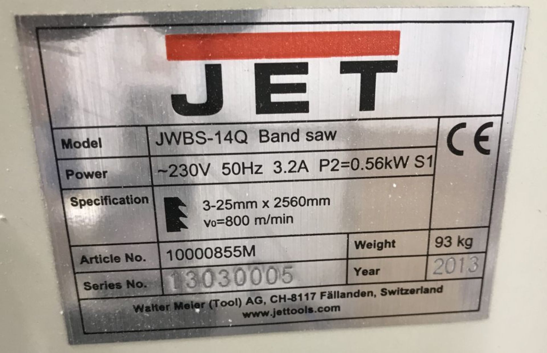 2013 Jet JWBS-14Q vertical bandsaw - Image 7 of 7