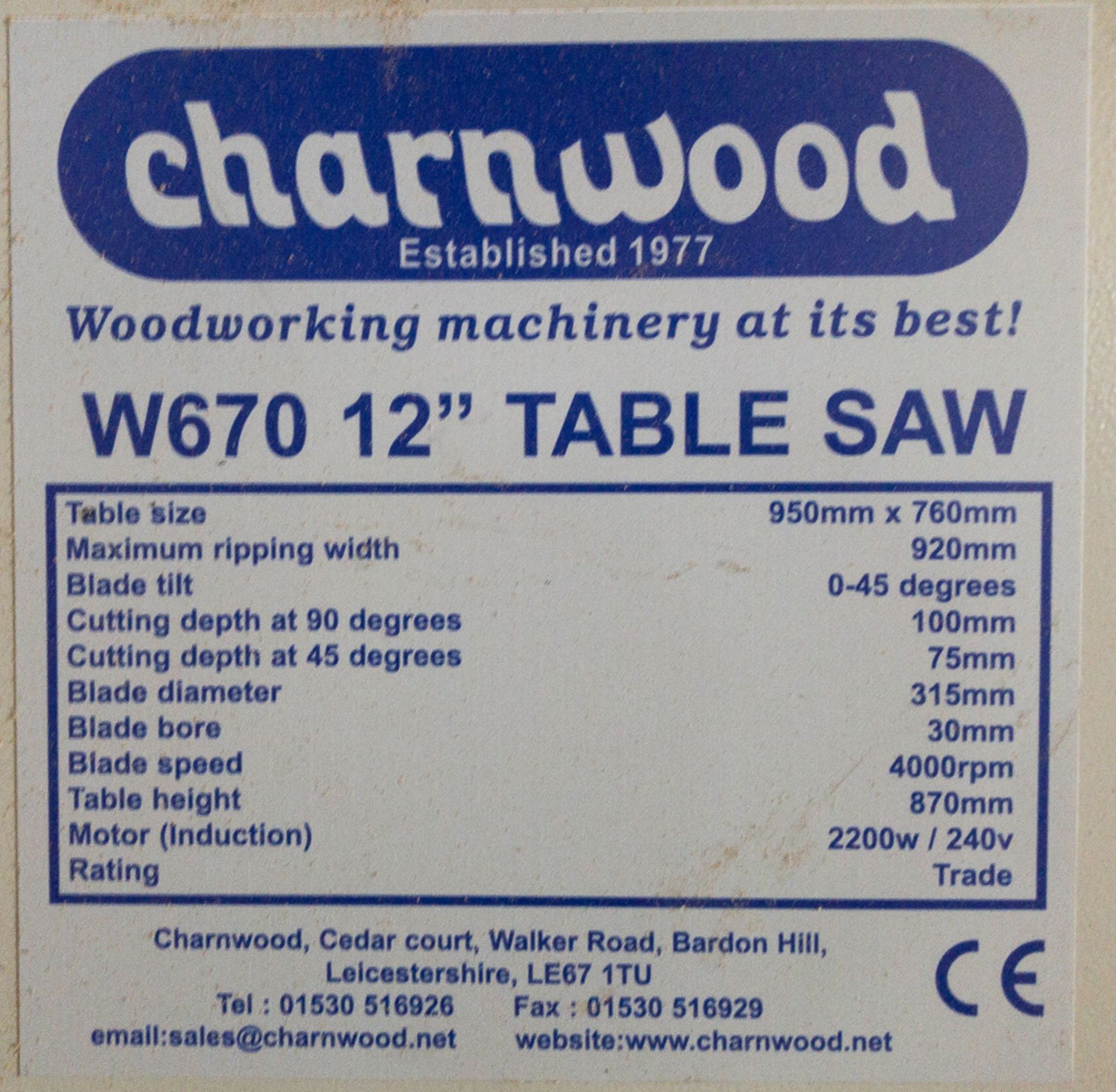 2019 Charnwood W670 12" sliding table saw - Image 4 of 5