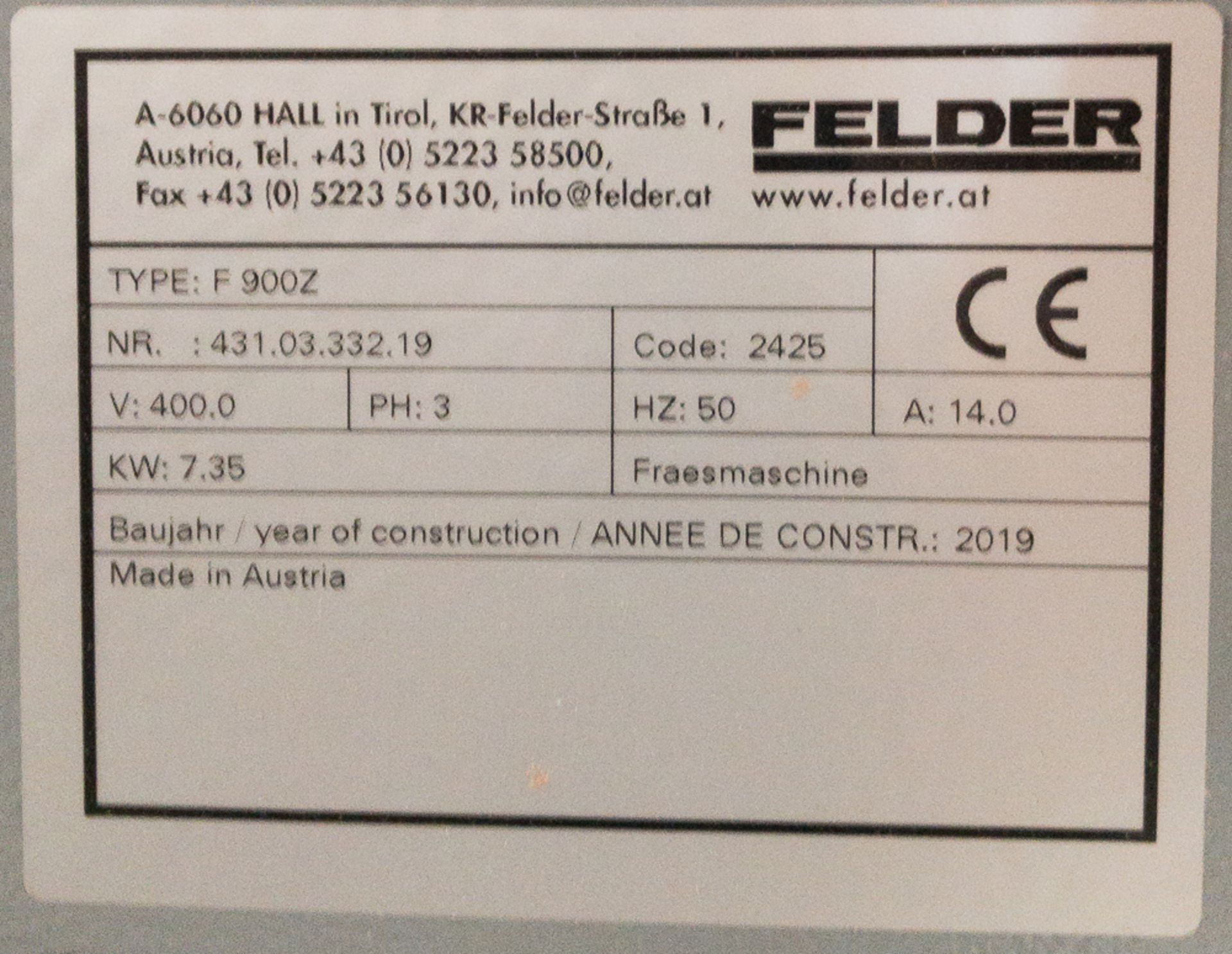 2019 Felder F 900Z tilting spindle moulder - Image 6 of 16