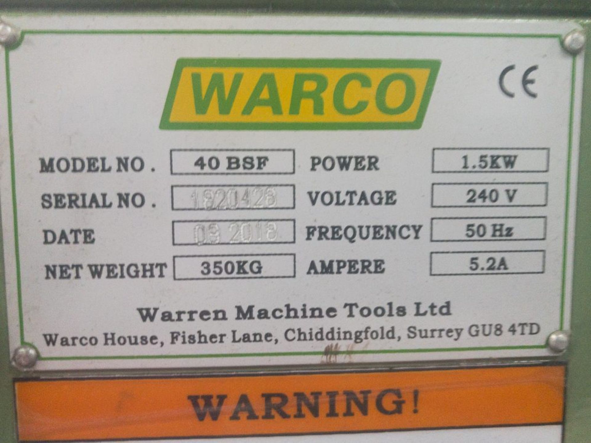 2018 Warco 40BSF pillar drill - Image 5 of 7