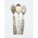 2 forks and 1 spoon by David Anderson - Norway in 830 silver with unique patterned handles, weight