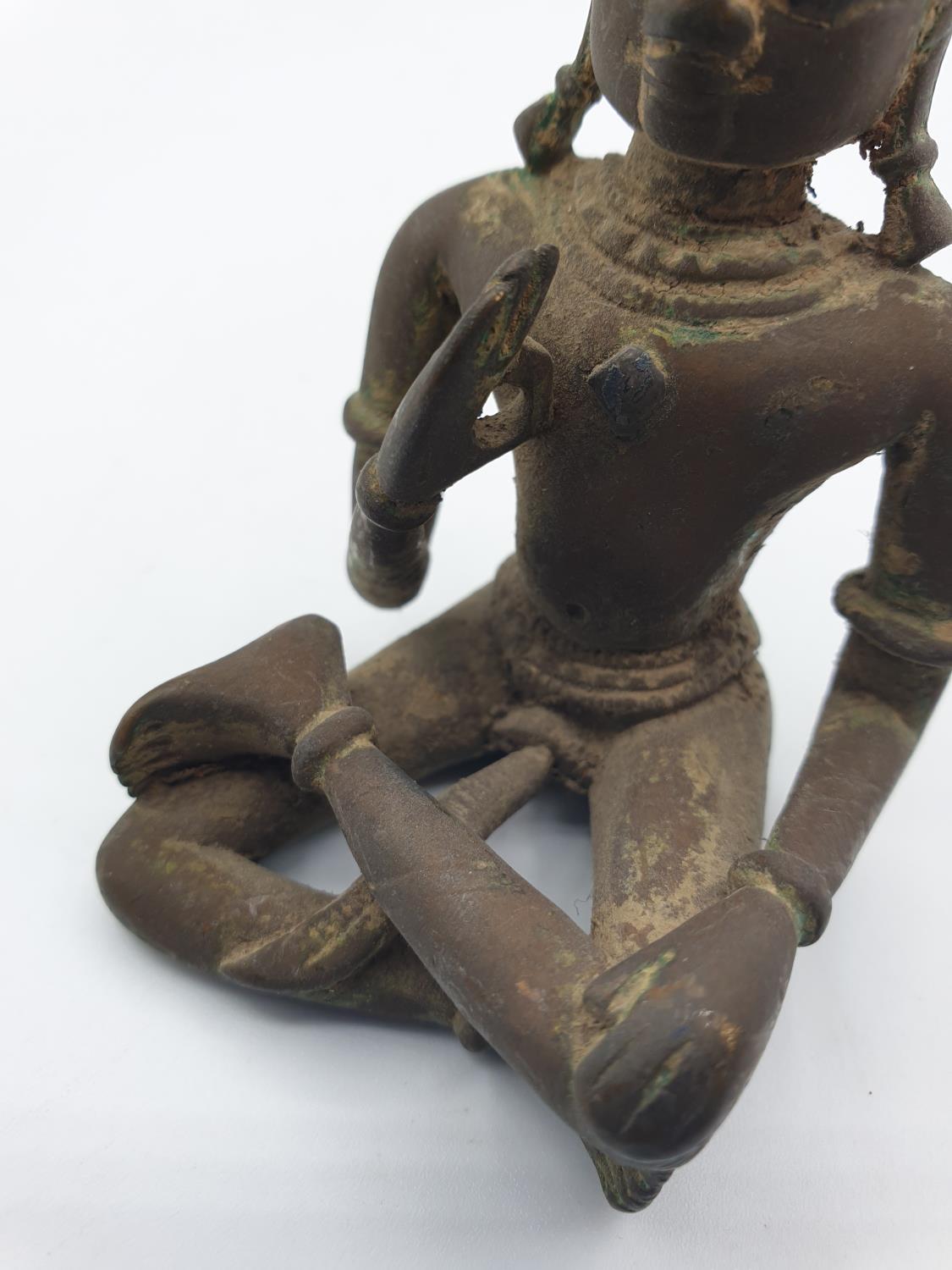 Late 18th century Oriental religious figure in bronze with gilt finish mostly worn off with age, 9cm - Image 6 of 9