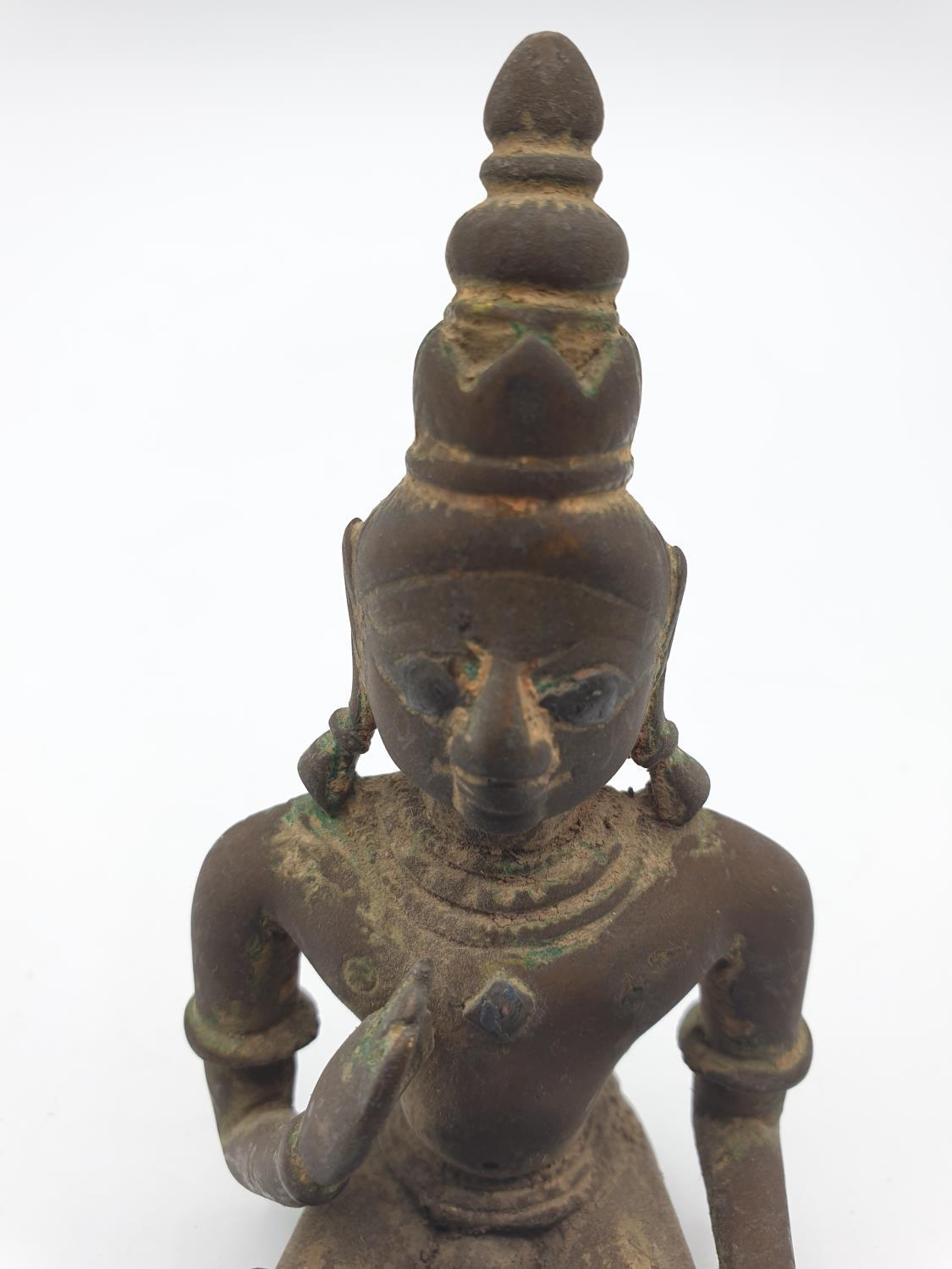 Late 18th century Oriental religious figure in bronze with gilt finish mostly worn off with age, 9cm - Image 9 of 9