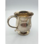 Small silver tankard made in 1944 by Hollings of Birmingham, 7.5cm tall and 95g weight, n.b. base