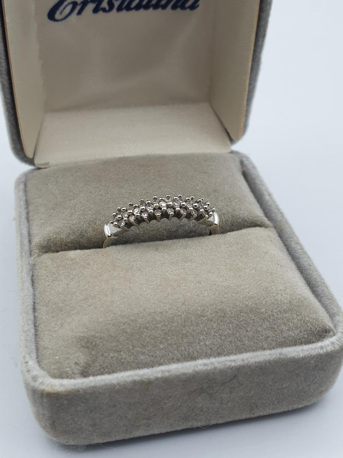 9ct white gold 3 row diamond half eternity ring, diamond 0.15ct approx, weight 1.5g Size N - Image 5 of 5