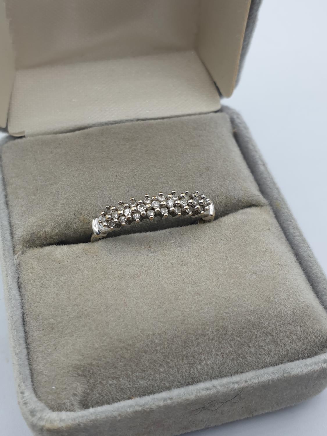 9ct white gold 3 row diamond half eternity ring, diamond 0.15ct approx, weight 1.5g Size N - Image 3 of 5