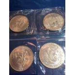4x uncirculated Mexican silver coins having a face value of 25 pesos and struck in 1968 for the