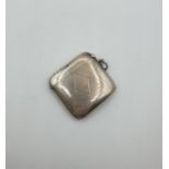 Antique silver Vesta with engine turned design and blank cartouche. jump ring to side for attaching