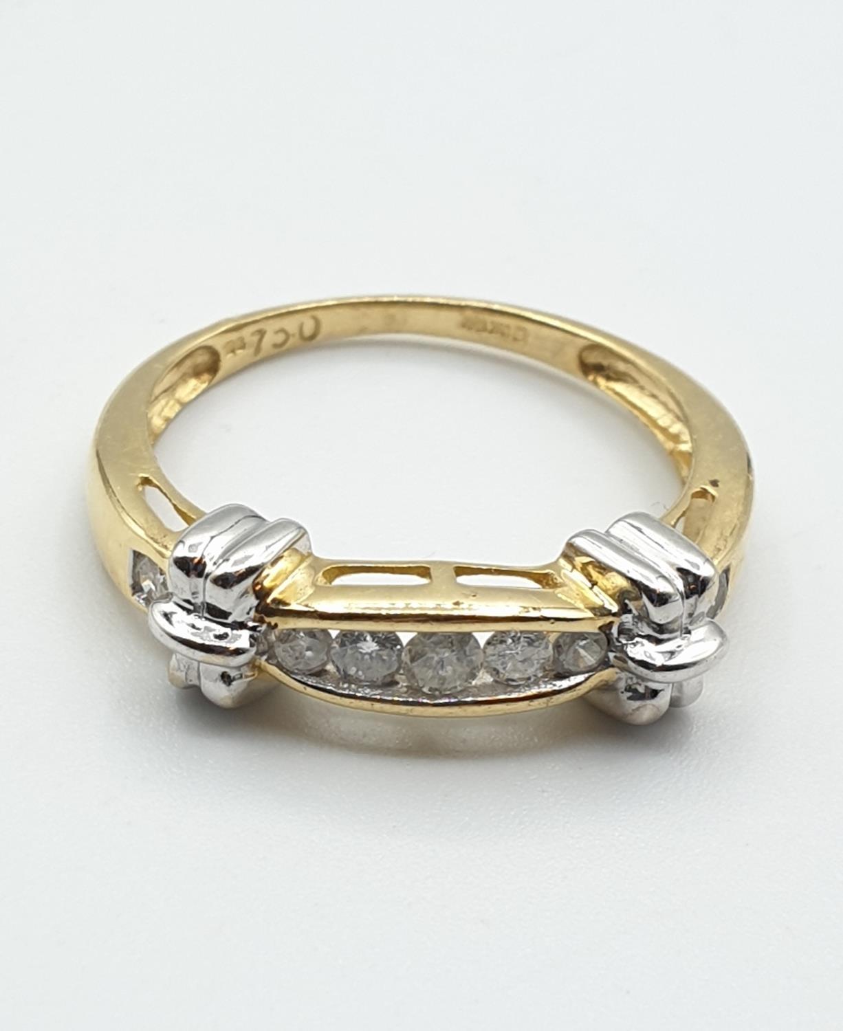 18ct yellow gold with 0.20ct diamonds half eternity ring, weight 3.6g. Size O