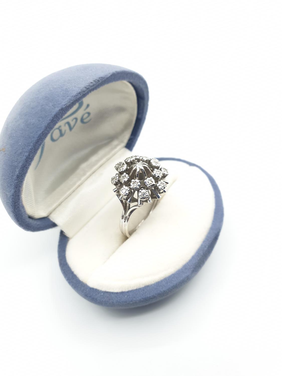 18CT WHITE GOLD DIAMOND CLUSTER RING, SIZE M WEIGHT 6.2G. Hallmark inside the band showing 750 for - Image 4 of 6