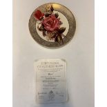 1 Royal Worcester fine porcelain rose plate with the certificate of authentication.