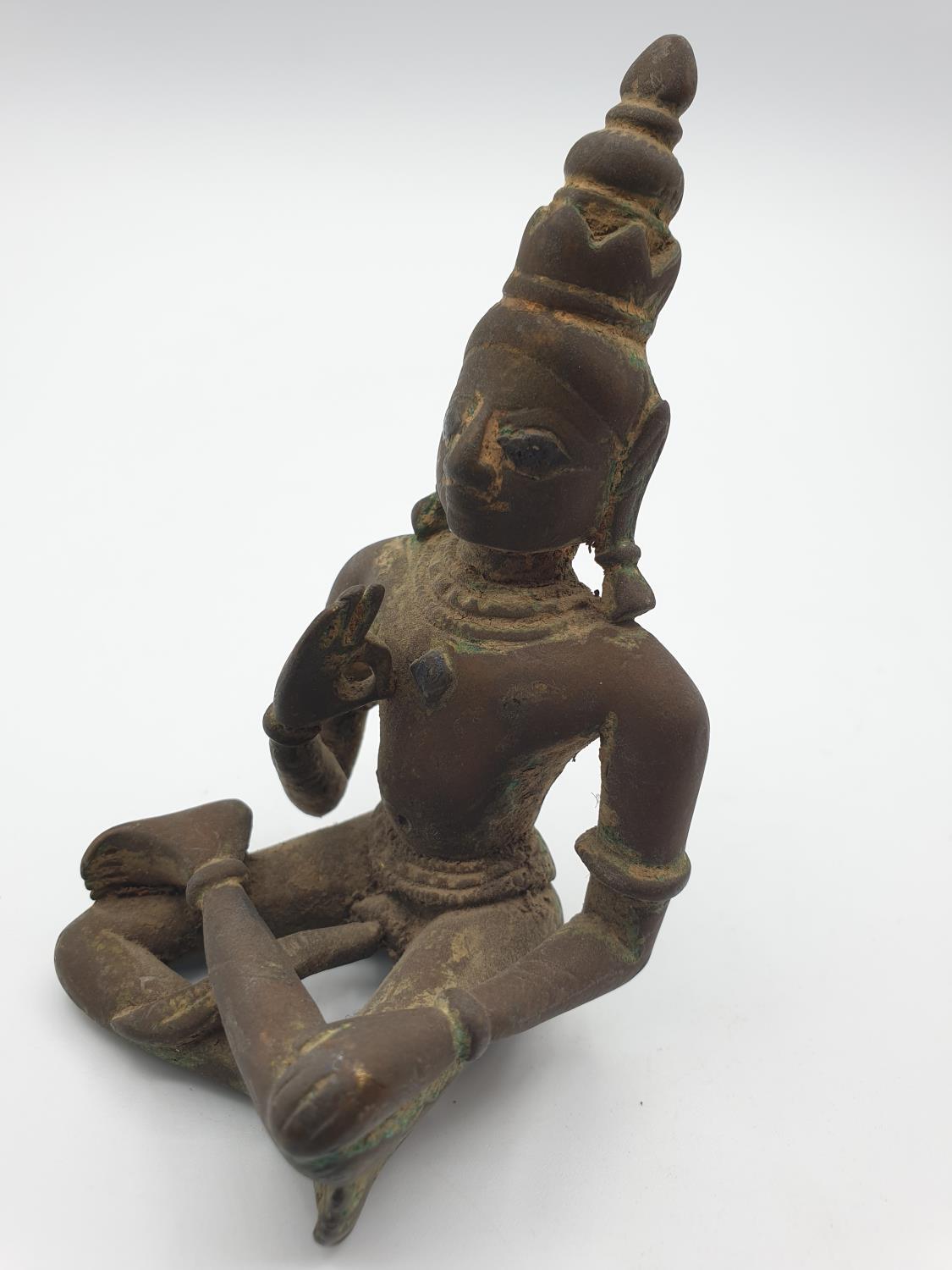 Late 18th century Oriental religious figure in bronze with gilt finish mostly worn off with age, 9cm - Image 3 of 9