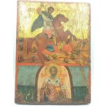 A Greek Orthodox religious icon depicting Saint Demetrios of Thessaloniki, hand painted on wood