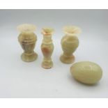 Onyx 3 candlesticks and egg shaped parter weight