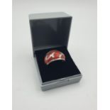 vintage silver v enamel ring. The deep coral coloured enamelling is 1960's style. clear hallmark