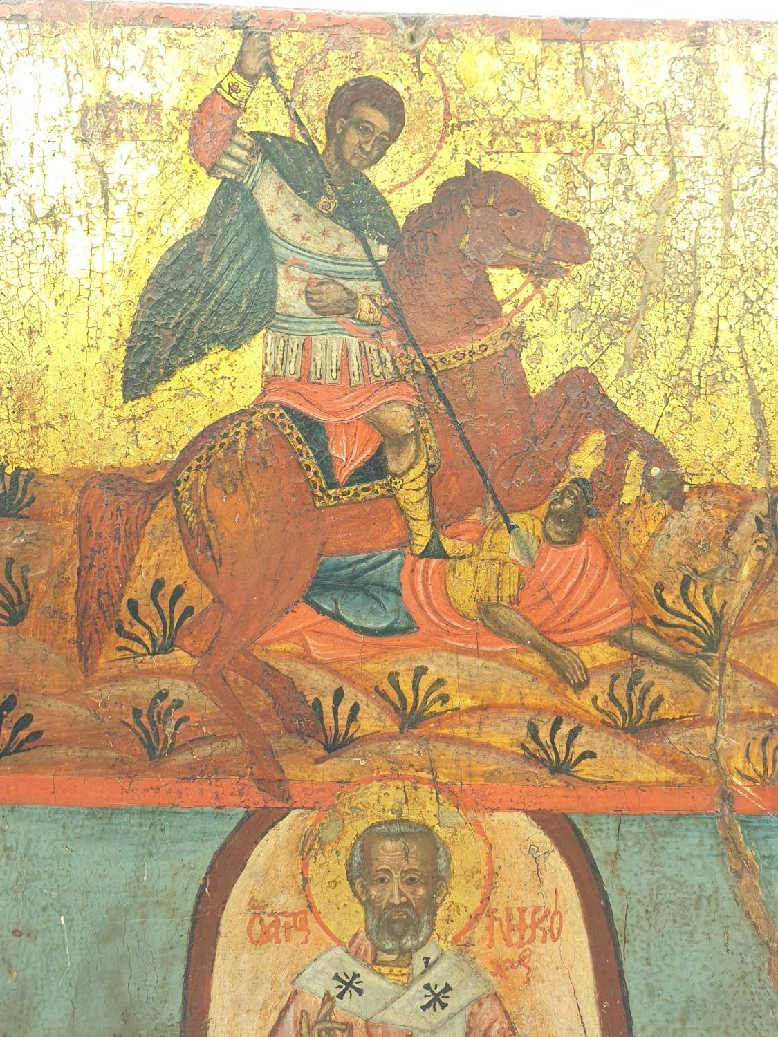 A Greek Orthodox religious icon depicting Saint Demetrios of Thessaloniki, hand painted on wood - Image 2 of 9