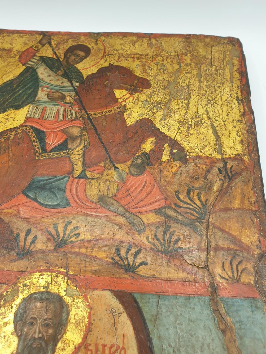 A Greek Orthodox religious icon depicting Saint Demetrios of Thessaloniki, hand painted on wood - Image 5 of 9