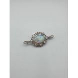 9ct white gold diamond and opal set brooch
