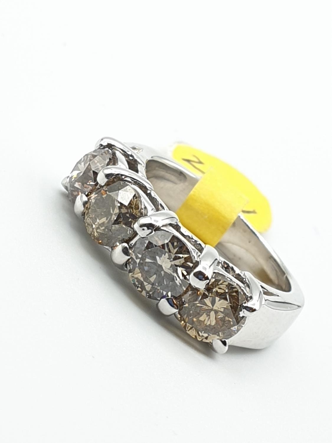 14ct white gold 4 champagne diamond ring (just under 3ct in total), weight 7.6g and size M - Image 5 of 10