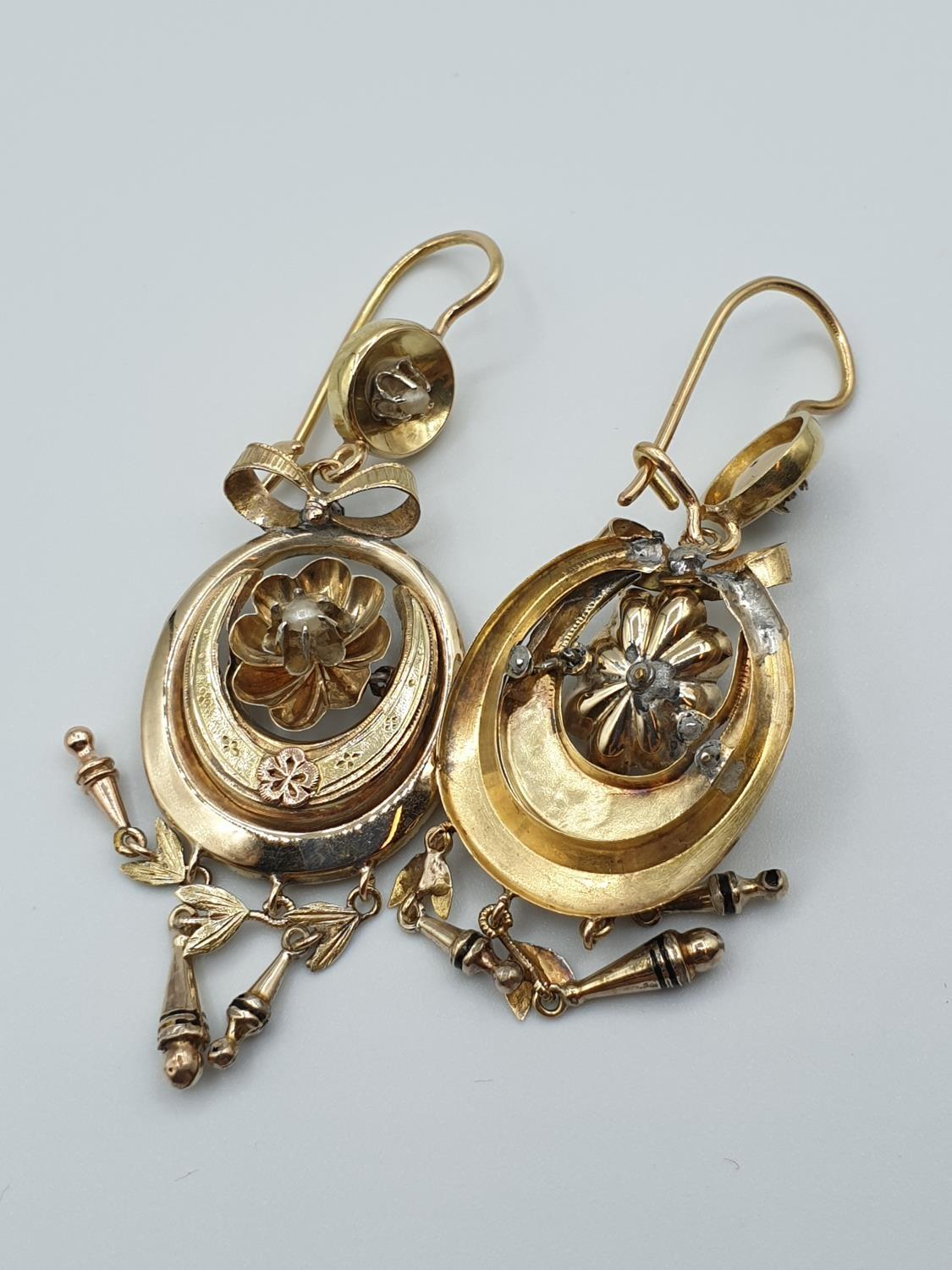 Early Victorian 15ct yellow gold brooch and earring set with seed pearls, weight 17g in total - Image 8 of 8