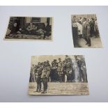 3 photos/postcard of Hitler with Chamberlain, with Mussolini and at a parade