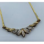 9ct yellow gold and diamond necklace, weight 4.3g and 44cm long