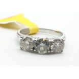 9ct white gold ring with 3 matching diamonds (1.7ct in total), size K and weight 5g