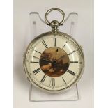 Late 19th century silver pocket watch with Roman numerals key wind and agricultural scene on